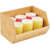 imagemDesign Bamboo Stackable Food Storage Organization Bin Basket  Wide Open Front for Kitchen Cabinets Pantry Offices Closets Holds Snacks Dry Goods Packets Spices Teas  Natural Wood