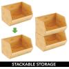 imagemDesign Bamboo Stackable Food Storage Organization Bin Basket  Wide Open Front for Kitchen Cabinets Pantry Offices Closets Holds Snacks Dry Goods Packets Spices Teas  Natural Wood