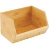 imagemDesign Bamboo Stackable Food Storage Organization Bin Basket  Wide Open Front for Kitchen Cabinets Pantry Offices Closets Holds Snacks Dry Goods Packets Spices Teas  Natural Wood