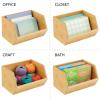 imagemDesign Bamboo Stackable Food Storage Organization Bin Basket  Wide Open Front for Kitchen Cabinets Pantry Offices Closets Holds Snacks Dry Goods Packets Spices Teas  Natural Wood