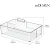imagemDesign Large Plastic Divided Portable Storage Organizer Caddy Tote Basket Bin with Handle for Kitchen Pantry Countertop Cabinet Cupboard  Ligne Collection  2 Pack  Clear