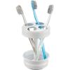 imagemDesign Metal Bathroom Vanity Countertop Accessory Set  Includes Refillable Soap Dispenser Divided Toothbrush Stand Tumbler Rinsing Cup Vivi Collection Set of 3 Matte White