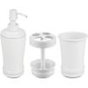 imagemDesign Metal Bathroom Vanity Countertop Accessory Set  Includes Refillable Soap Dispenser Divided Toothbrush Stand Tumbler Rinsing Cup Vivi Collection Set of 3 Matte White