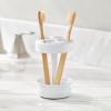 imagemDesign Metal Bathroom Vanity Countertop Accessory Set  Includes Refillable Soap Dispenser Divided Toothbrush Stand Tumbler Rinsing Cup Vivi Collection Set of 3 Matte White