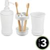 imagemDesign Metal Bathroom Vanity Countertop Accessory Set  Includes Refillable Soap Dispenser Divided Toothbrush Stand Tumbler Rinsing Cup Vivi Collection Set of 3 Matte White