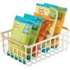 imagemDesign Metal Wire Storage Organizer Basket with Bamboo Wood Handles for Kitchen Pantry Rustic Farmhouse Bin to Store Fruit Coffee Spices Supplies 2 Pack Matte WhiteNaturalTan