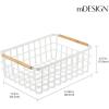 imagemDesign Metal Wire Storage Organizer Basket with Bamboo Wood Handles for Kitchen Pantry Rustic Farmhouse Bin to Store Fruit Coffee Spices Supplies 2 Pack Matte WhiteNaturalTan