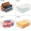 imagemDesign Metal Wire Storage Organizer Basket with Bamboo Wood Handles for Kitchen Pantry Rustic Farmhouse Bin to Store Fruit Coffee Spices Supplies 2 Pack Matte WhiteNaturalTan