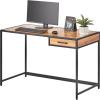 imagemDesign Metal ampamp Wood Sturdy Home Office Desk with Righthand Drawer  Computer Desk Home Office Writing Small Desk Modern Simple Style PC Table  Black Metal FrameDark Brown Nordic Walnut Top