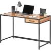 imagemDesign Metal ampamp Wood Sturdy Home Office Desk with Righthand Drawer  Computer Desk Home Office Writing Small Desk Modern Simple Style PC Table  Black Metal FrameDark Brown Nordic Walnut Top