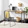 imagemDesign Metal ampamp Wood Sturdy Home Office Desk with Righthand Drawer  Computer Desk Home Office Writing Small Desk Modern Simple Style PC Table  Black Metal FrameDark Brown Nordic Walnut Top