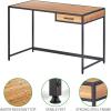imagemDesign Metal ampamp Wood Sturdy Home Office Desk with Righthand Drawer  Computer Desk Home Office Writing Small Desk Modern Simple Style PC Table  Black Metal FrameDark Brown Nordic Walnut Top