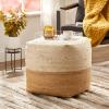 imagemDesign Natural Casual Ottoman Pouf Seat  Rustic Square Cube Poof Floor Chair for Living Room Bedroom Office Playroom and Nursery  Color Block  WhiteNatural