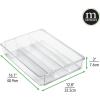imagemDesign Plastic AdjustableExpandable Divided Drawer Storage Organizer with 4 Compartments for Kitchen Pantry Cupboard Cabinet Hold Silverware Utensils Cutlery  Ligne Collection  Clear