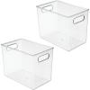 imagemDesign Plastic Deep Kitchen and Pantry Organizer Storage Bin with Handles for Cabinet Fridge Freezer  Food Storage Containers for Snacks Yogurt Pouches or Fruit Ligne Collection 2 Pack Clear