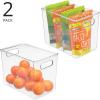 imagemDesign Plastic Deep Kitchen and Pantry Organizer Storage Bin with Handles for Cabinet Fridge Freezer  Food Storage Containers for Snacks Yogurt Pouches or Fruit Ligne Collection 2 Pack Clear