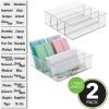 imagemDesign Plastic Divided Drawer Organizer Storage Bin for Home Office Desk Drawer Shelf Cabinet  4 Compartments 12quot Long 2 Pack  32 Adhesive Labels  Clear