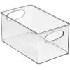 imagemDesign Plastic Kitchen Organizer  Storage Holder Bin with Handles for Pantry Cupboard Cabinet FridgeFreezer Shelves Counter  Holds Canned Food Snacks  Ligne Collection  4 Pack  Clear