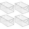 imagemDesign Plastic Kitchen Organizer  Storage Holder Bin with Handles for Pantry Cupboard Cabinet FridgeFreezer Shelves Counter  Holds Canned Food Snacks  Ligne Collection  4 Pack  Clear