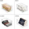 imagemDesign Plastic Kitchen Organizer  Storage Holder Bin with Handles for Pantry Cupboard Cabinet FridgeFreezer Shelves Counter  Holds Canned Food Snacks  Ligne Collection  4 Pack  Clear