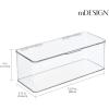 imagemDesign Plastic Kitchen Pantry and Fridge Storage Organizer Box Containers with Hinged Lid for Shelves or Cabinets Holds Food Snacks Canned Drinks Seasoning Condiments or Utensils 4 Pack Clear