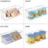 imagemDesign Plastic Kitchen Pantry and Fridge Storage Organizer Box Containers with Hinged Lid for Shelves or Cabinets Holds Food Snacks Canned Drinks Seasoning Condiments or Utensils 4 Pack Clear