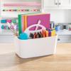 imagemDesign Plastic Portable Craft Storage Organizer Caddy Tote Divided Basket Bin with Handle for Crafts Sewing Art Supplies  Holds Brushes Colored Pencils  Lumiere Collection  2 Pack  White