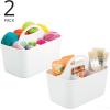 imagemDesign Plastic Portable Craft Storage Organizer Caddy Tote Divided Basket Bin with Handle for Crafts Sewing Art Supplies  Holds Brushes Colored Pencils  Lumiere Collection  2 Pack  White