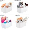 imagemDesign Plastic Portable Craft Storage Organizer Caddy Tote Divided Basket Bin with Handle for Crafts Sewing Art Supplies  Holds Brushes Colored Pencils  Lumiere Collection  2 Pack  White
