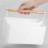 imagemDesign Plastic Portable Shower Caddy Divided Basket Bin Storage Organizer with Bamboo Handle for Bathroom Dorm Shelf ampamp Cabinet Holds Shampoo Conditioner  Aura Collection WhiteNaturalWhiteNatural
