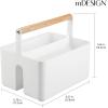 imagemDesign Plastic Portable Shower Caddy Divided Basket Bin Storage Organizer with Bamboo Handle for Bathroom Dorm Shelf ampamp Cabinet Holds Shampoo Conditioner  Aura Collection WhiteNaturalWhiteNatural