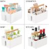 imagemDesign Plastic Portable Shower Caddy Divided Basket Bin Storage Organizer with Bamboo Handle for Bathroom Dorm Shelf ampamp Cabinet Holds Shampoo Conditioner  Aura Collection WhiteNaturalWhiteNatural