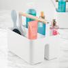 imagemDesign Plastic Portable Shower Caddy Divided Basket Bin Storage Organizer with Bamboo Handle for Bathroom Dorm Shelf ampamp Cabinet Holds Shampoo Conditioner  Aura Collection WhiteNaturalWhiteNatural