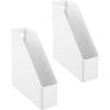 imagemDesign Plastic Slim Vertical File Folder Storage Organizer Bin with Handle  Hold Notebooks Binders Envelopes Magazines for Home Office Work Desktops Ligne Collection 2 Pack White