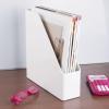 imagemDesign Plastic Slim Vertical File Folder Storage Organizer Bin with Handle  Hold Notebooks Binders Envelopes Magazines for Home Office Work Desktops Ligne Collection 2 Pack White