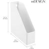 imagemDesign Plastic Slim Vertical File Folder Storage Organizer Bin with Handle  Hold Notebooks Binders Envelopes Magazines for Home Office Work Desktops Ligne Collection 2 Pack White