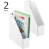 imagemDesign Plastic Slim Vertical File Folder Storage Organizer Bin with Handle  Hold Notebooks Binders Envelopes Magazines for Home Office Work Desktops Ligne Collection 2 Pack White