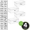 imagemDesign Plastic Stackable Home Office Supplies Storage Organizer Box with Hinged Lid  for Note Pads Gel Pens Staples Dry Erase Markers Tape  10 Inches Wide Pack of 4 32 Labels  Clear