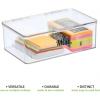 imagemDesign Plastic Stackable Home Office Supplies Storage Organizer Box with Hinged Lid  for Note Pads Gel Pens Staples Dry Erase Markers Tape  10 Inches Wide Pack of 4 32 Labels  Clear