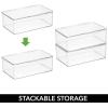 imagemDesign Plastic Stackable Home Office Supplies Storage Organizer Box with Hinged Lid  for Note Pads Gel Pens Staples Dry Erase Markers Tape  10 Inches Wide Pack of 4 32 Labels  Clear