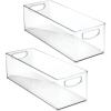imagemDesign Plastic Stackable Kitchen Organizer  Storage Bin with Handles for Refrigerator Freezer Cabinet and Pantry Shelves Organization  Food Container  2 Pack  Clear