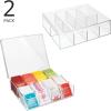 imagemDesign Plastic Stackable Tea Bag Storage Bin Organizer Box Holder with Lid for Kitchen Cabinets Countertops Pantry  Container Holds Beverage Bags Pods Packets  2 Pack Clear