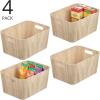 imagemDesign Wood Print Food Bin Box with Handles  Rustic Basket for Kitchen and Pantry Vegetable and Potato Storage  Perfect for Garlic Onions Fruit and More  16quot Long  4 Pack  White