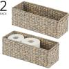 imagemDesign Woven Hyacinth Narrow Bathroom Toilet Roll Holder Storage Organizer Basket Bin  Rectangle Containers for Bathroom Toilet Tank  Hold 3 Rolls of Toilet Paper  2 Pack  Gray