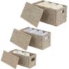 imagemDesign Woven Water Hyacinth Rectangle Storage Organizer Basket Bin with Topper Lid and Handles  Natural Farmhouse Holder Containers for Closet Bedroom Bathroom Office  Set of 3  Gray
