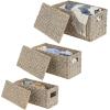 imagemDesign Woven Water Hyacinth Rectangle Storage Organizer Basket Bin with Topper Lid and Handles  Natural Farmhouse Holder Containers for Closet Bedroom Bathroom Office  Set of 3  Gray