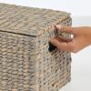 imagemDesign Woven Water Hyacinth Rectangle Storage Organizer Basket Bin with Topper Lid and Handles  Natural Farmhouse Holder Containers for Closet Bedroom Bathroom Office  Set of 3  Gray
