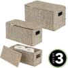 imagemDesign Woven Water Hyacinth Rectangle Storage Organizer Basket Bin with Topper Lid and Handles  Natural Farmhouse Holder Containers for Closet Bedroom Bathroom Office  Set of 3  Gray