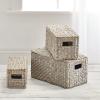 imagemDesign Woven Water Hyacinth Rectangle Storage Organizer Basket Bin with Topper Lid and Handles  Natural Farmhouse Holder Containers for Closet Bedroom Bathroom Office  Set of 3  Gray