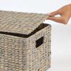 imagemDesign Woven Water Hyacinth Rectangle Storage Organizer Basket Bin with Topper Lid and Handles  Natural Farmhouse Holder Containers for Closet Bedroom Bathroom Office  Set of 3  Gray